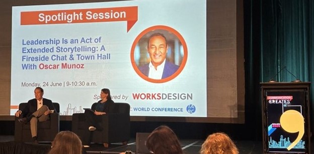 Oscar Munoz on stage at IABC World Conference, June 2024 in Chicago, IL