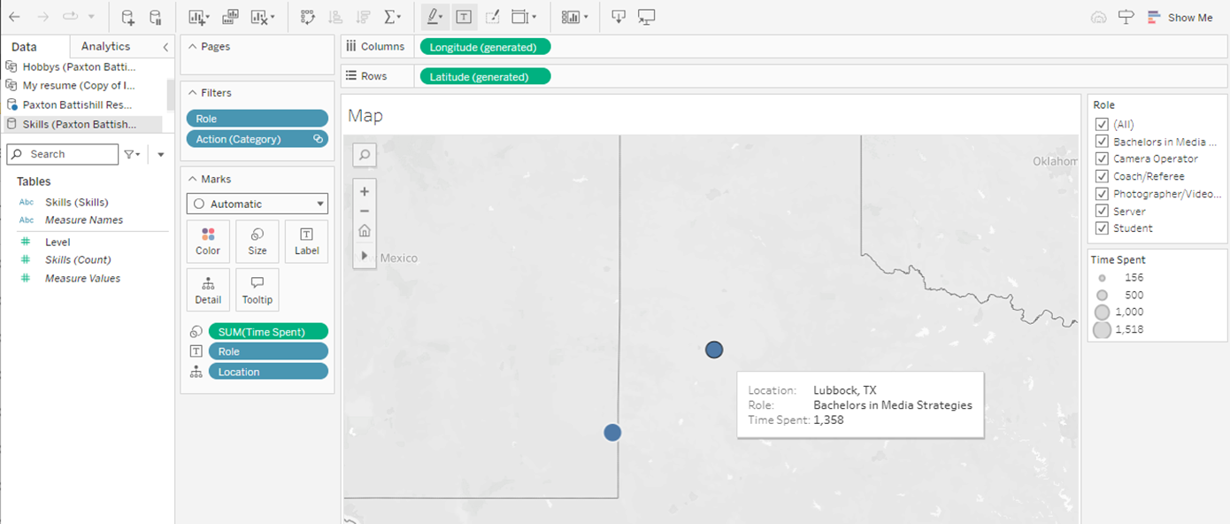 Map showing locations where Paxton has worked and attended school. While functional, the map did not have the visual impact he was hoping to achieve.