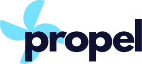 blue propeller image with propel brand name in black