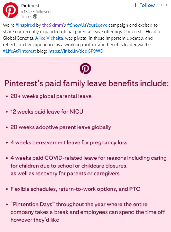 Pinterest #ShowUsYourLeave campaign graphic