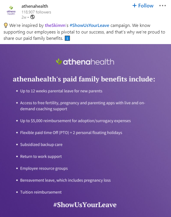 AthenaHealth #ShowUsYourLeave campaign graphic