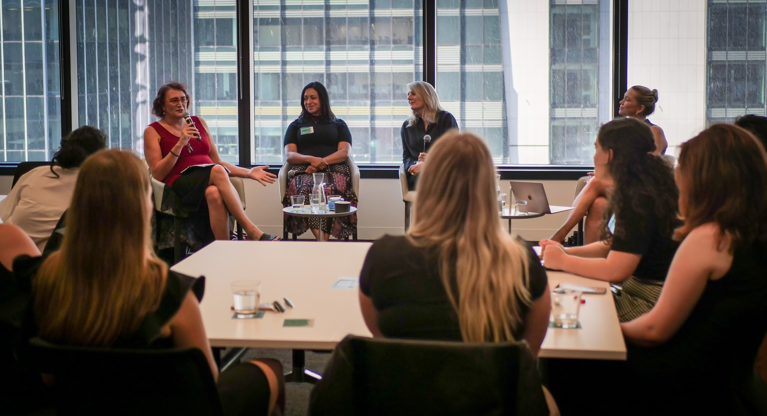 Panel: Maria Farmer, Natalie Collard and Sally Goldner. Moderated by: Tineka Everaardt.